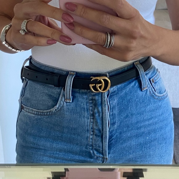 Gucci Accessories - Gucci Slim Black Leather Belt with Double G Buckle